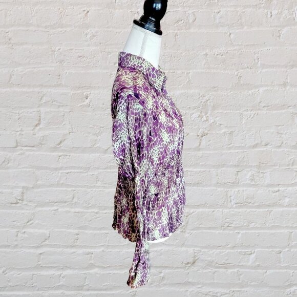 Lloyd Williams Elegant Purple and Green Long Sleeve Evening Blouse in Size Large - Picture 2 of 5